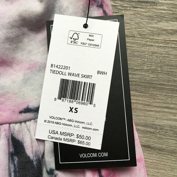 Volcom Women's Black White Tiedoll Wave Tie Dye Midi Skirt - Picture 2 of 4